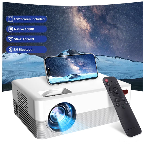 5G Wifi Projector with Bluetooth, 2024 Upgrade Native 1080P Projector for Outdoor & Camping, Wireless Mini Movie Projector Support 4K Resolution, for Home & Camping & Party