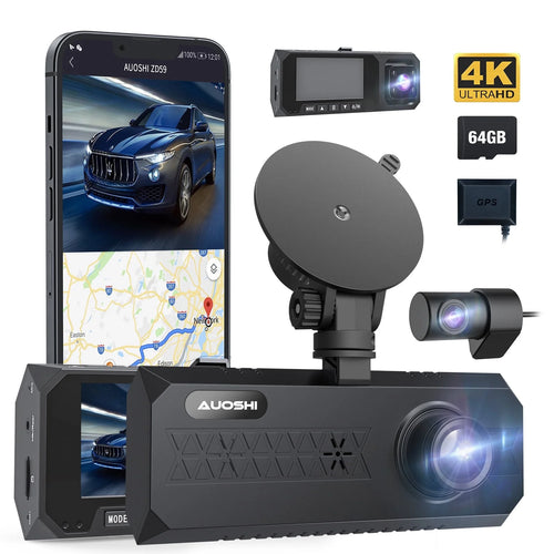 3 Channel Dash Cam Front and Rear, 4K/2.5K + 1080P Premium Car Camera for Cars with Wi-Fi GPS, Night Vision, 3.16" IPS Touchscreen, 24H Parking Mode, WDR, Type-C, 64GB SD Card Included