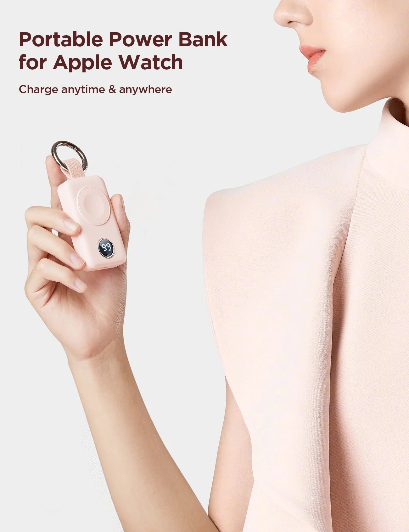 Portable Charger for Apple Watch, 2000Mah Magnetic Wireless Power Bank Fast Charger Keychain, Compatible for Iwatch Series 11/10/9/8/7/6/5/Se/4/3/2/Ultra, Pink