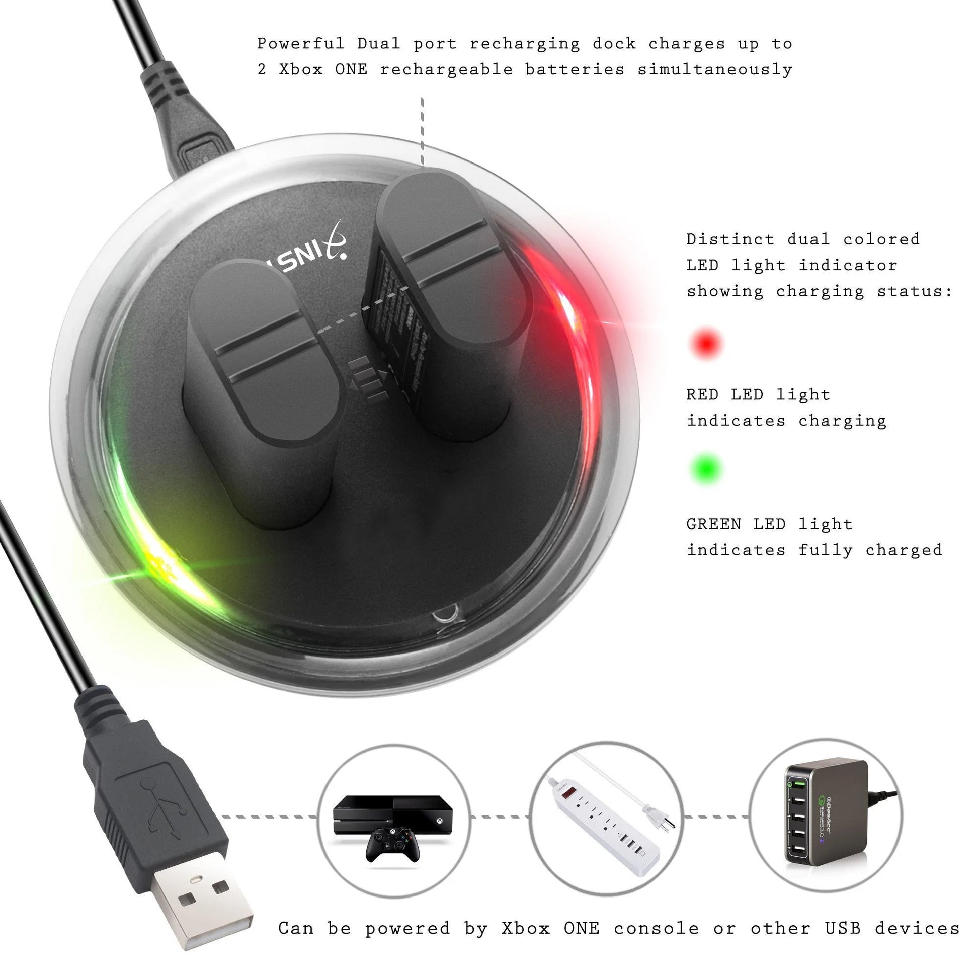 2-Pack Rechargeable Batteries Compatible with Xbox Series X, Series S, and Xbox One - Comes with 2 2800Mah Batteries and Charging Station - Smart LED Indicator
