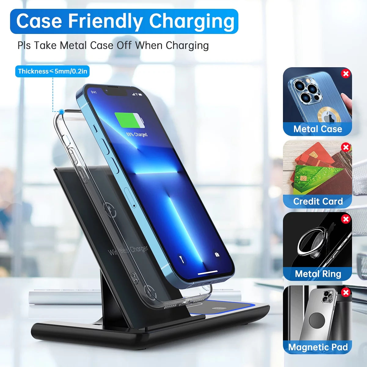 Wireless Charger, 18W Fast Iphone Charging Station Compatible for Iphone 17/16/15/14/13/12/11/Pro Max/Plus, 3 in 1 Wireless Charger Stand for Iwatch SE 11/10/9/8/7/6/5/4, Airpods Pro 2/3/4