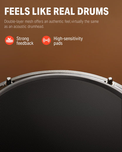 Electric Drum Set for Beginner with 180+ Sounds, Quiet Mesh Kid Child Students Electronic Drum Kit with Heavy Duty Pedals, On-Ear Headphones, DED-80 Gray