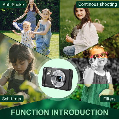 Digital Camera 4K UHD 64MP 16X Digital Zoom Autofocus Compact Camera with 32GB SD Card