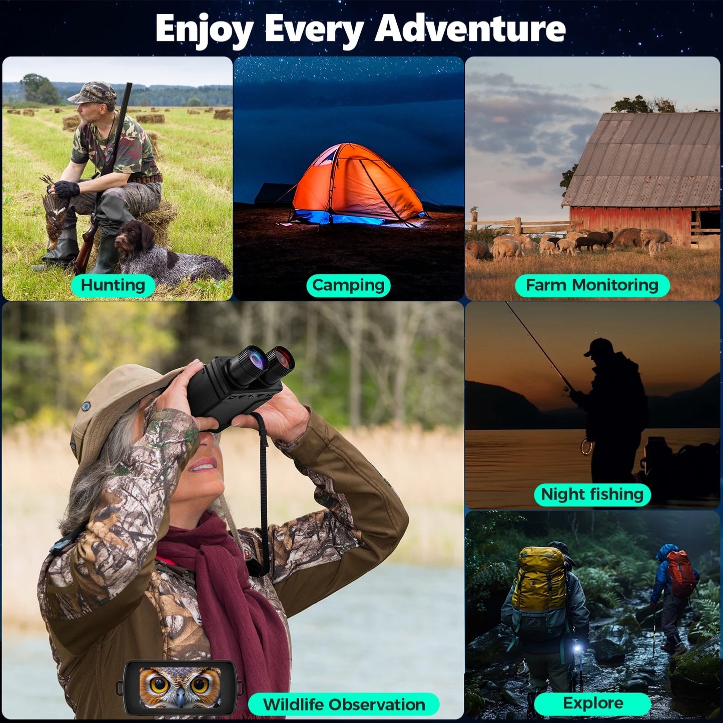 Night Vision Goggles, 7 Level Infrared Digital Night Vision Binoculars 32GB HD Photo and Video Capture, Type-C Rechargeable