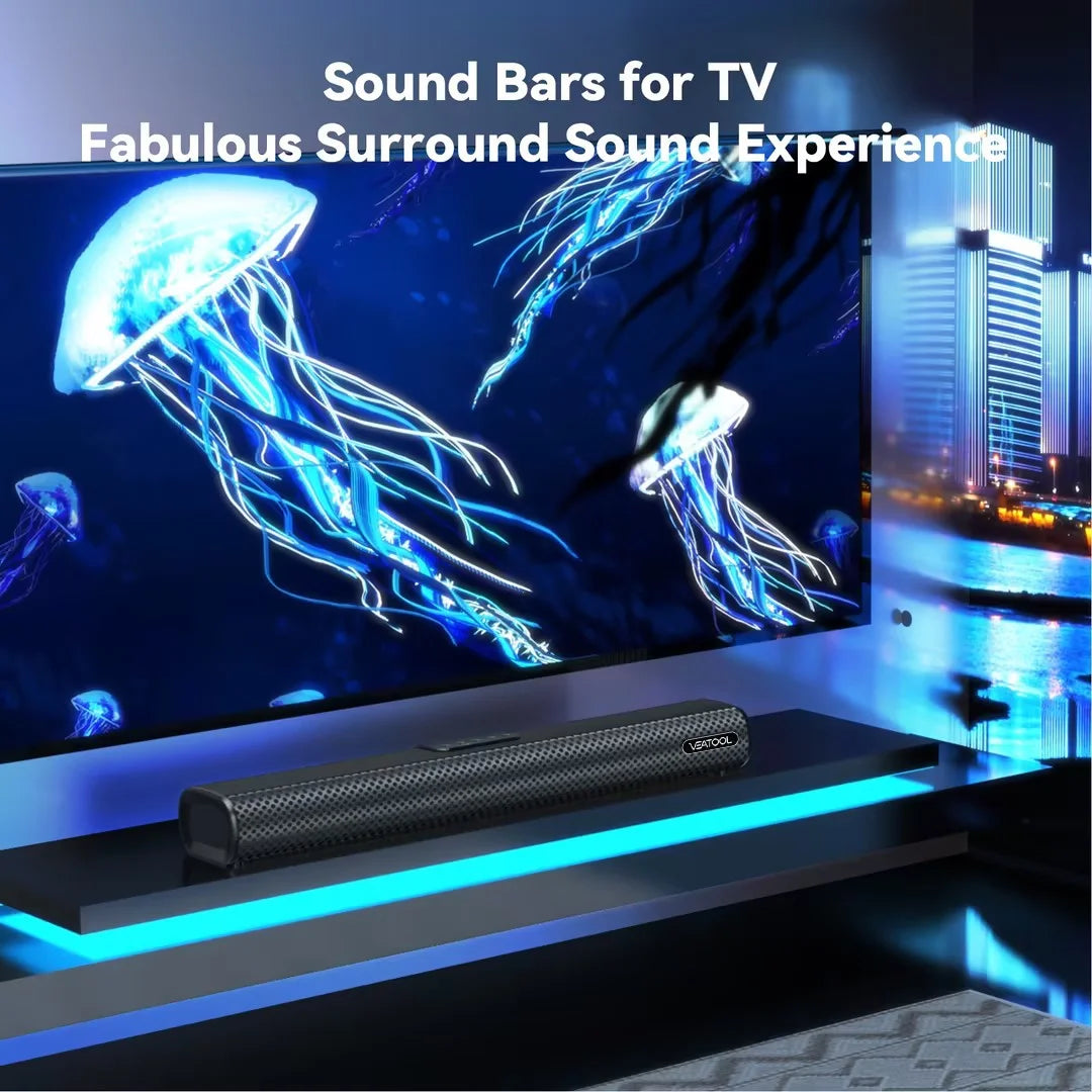 Sound Bars for TV, 3D Surround Sound System TV Sound Bar, 2.1 Ch Home Theater Audio with Built-In Subwoofer,50W TV Speakers | HDMI ARC, Bluetooth, Optical, RCA, USB & AUX Wall Mountable