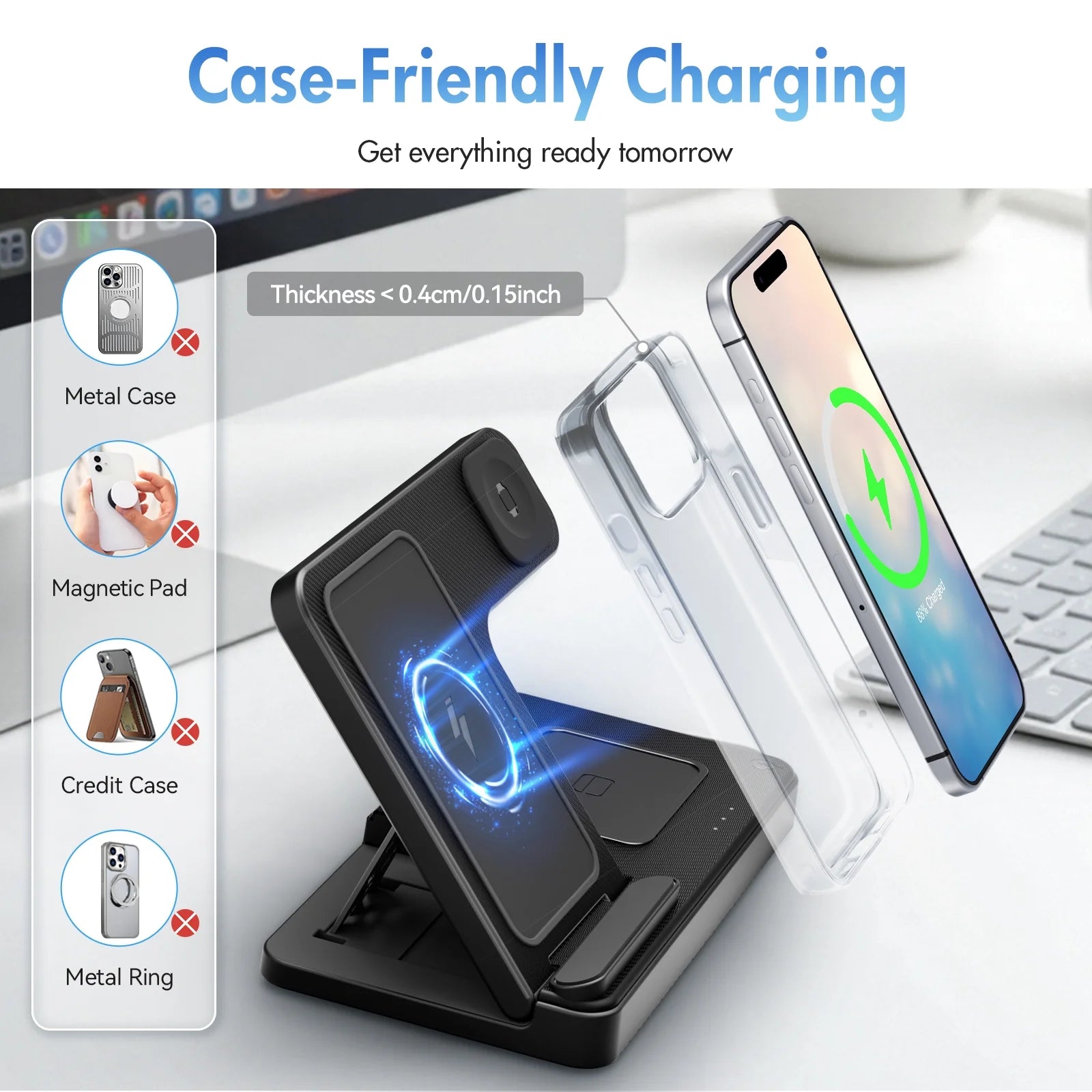 Wireless Charger,Magnetic Charging Stand Compatible with Iphone 17 16 15 14 13 12 11 Pro Max plus XS XR X 8,Charger for Apple Watch 9 8 7 6 5 4 3 2 SE, for Airpods 3 2 Pro,3 in 1 Charging Station