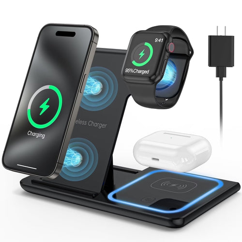 Wireless Charger, 18W Fast Iphone Charging Station Compatible for Iphone 17/16/15/14/13/12/11/Pro Max/Plus, 3 in 1 Wireless Charger Stand for Iwatch SE 11/10/9/8/7/6/5/4, Airpods Pro 2/3/4