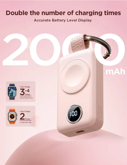 Portable Charger for Apple Watch, 2000Mah Magnetic Wireless Power Bank Fast Charger Keychain, Compatible for Iwatch Series 11/10/9/8/7/6/5/Se/4/3/2/Ultra, Pink